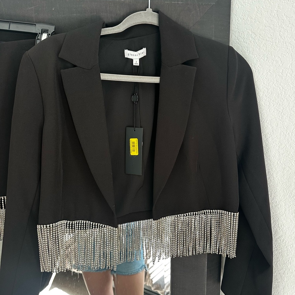 Gianni Bini Black Blazer Dress with Silver Fringe - Picture 9 of 11